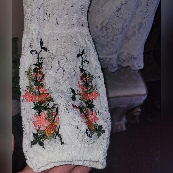 Solitaire White Lace Long Sleeve Blouse S - Picture 7 of 8